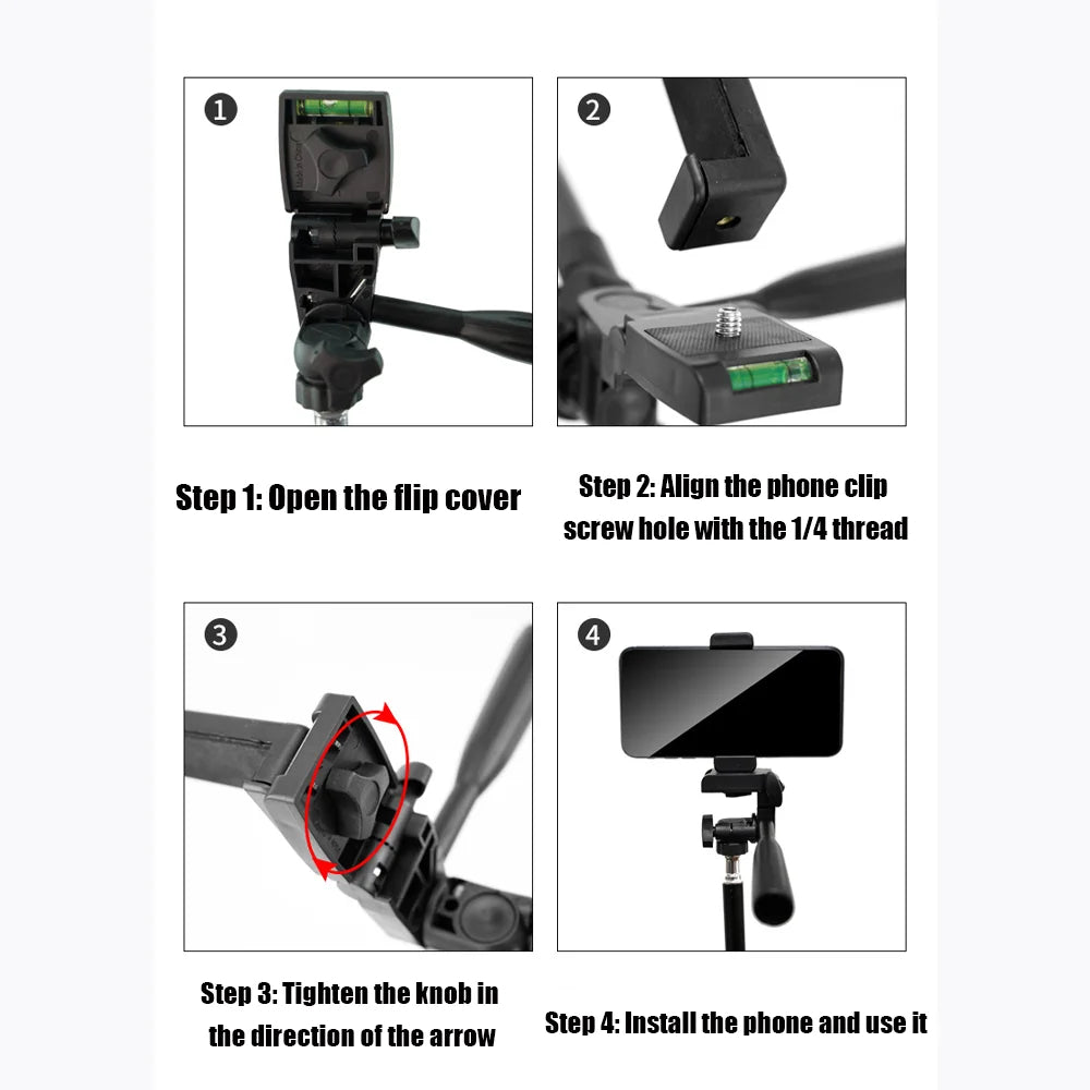 1/4” 3D PTZ Tripod Head with 360° Rotation & 90° Tilt for Mobile Phone, DSLR & Live Streaming