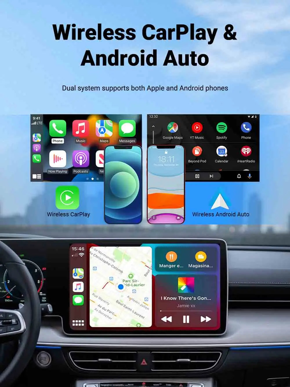 2-in-1 Wireless CarPlay & Android Auto AI Smart Box Adapter – Convert Wired CarPlay to Wireless for VW, Toyota, Nissan, Honda, Ford, Benz