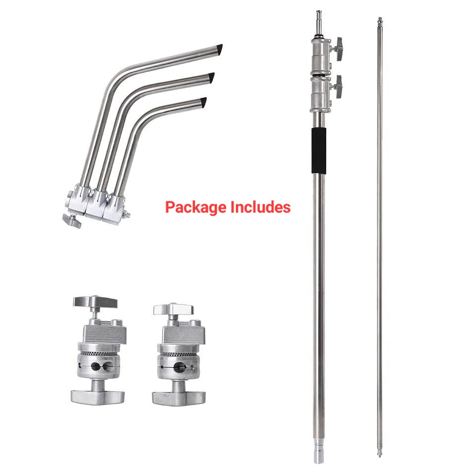 3.3m Stainless Steel Heavy Duty C-Stand Century Stand with 1.28m Boom Arm 2 Grip Heads Set
