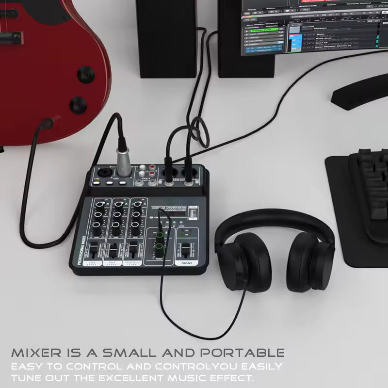 4 Channel Audio Mixer 48V Phantom Power USB Studio Sound Mixers Bluetooth DJ Console Mixing