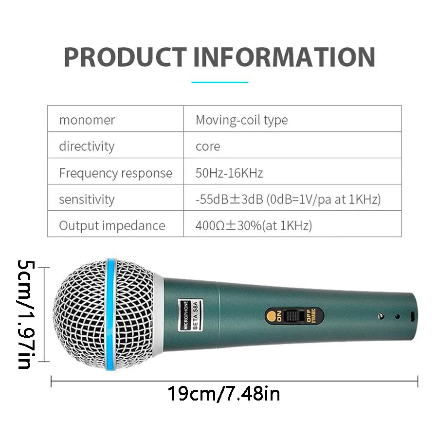 Beta 58A Supercardioid Dynamic Microphone – Professional Wired Vocal Mic for Studio, Karaoke, Streaming & Stage Performance