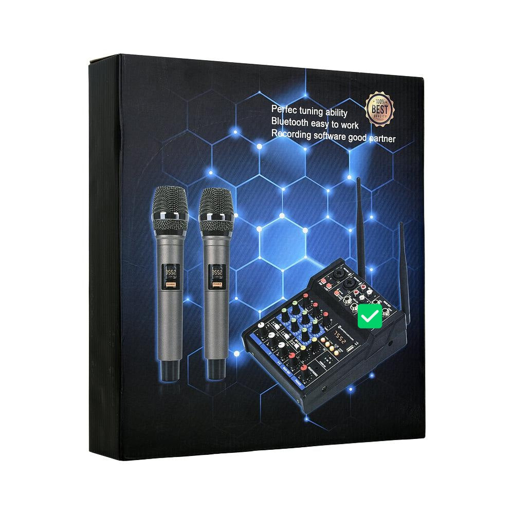 HRIDZ G04 Stereo Audio Sound Mixer with UHF Wireless Microphone for DJ Karaoke PC Record