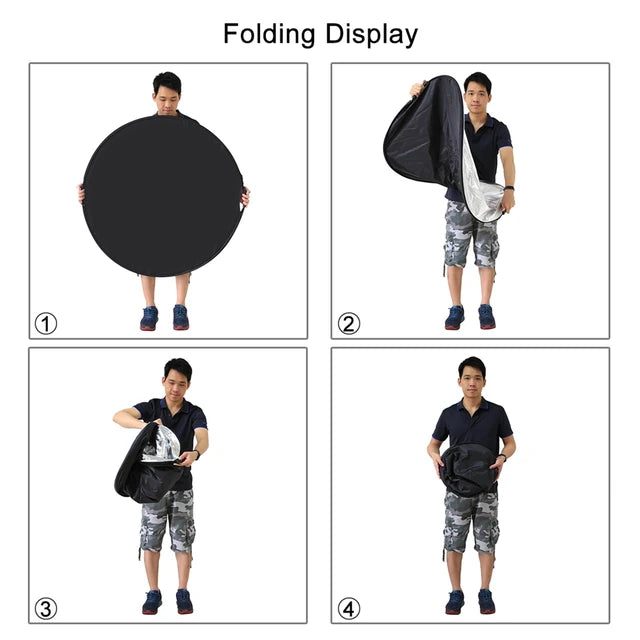 Hridz 110cm 5 in 1 round light reflectors with Hand Grip Translucent, Silver, Gold, White, and Black