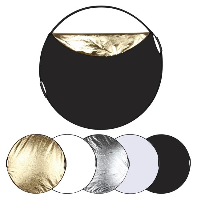Hridz 110cm 5 in 1 round light reflectors with Hand Grip Translucent, Silver, Gold, White, and Black