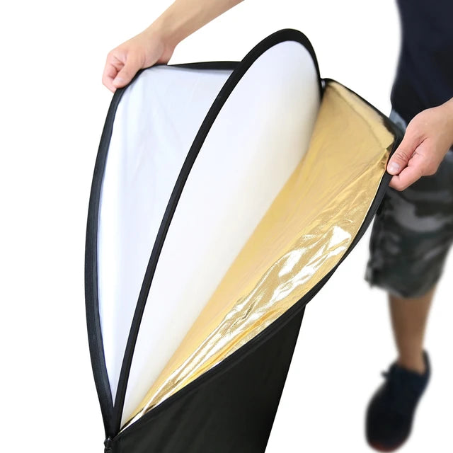 Hridz 110cm 5 in 1 round light reflectors with Hand Grip Translucent, Silver, Gold, White, and Black