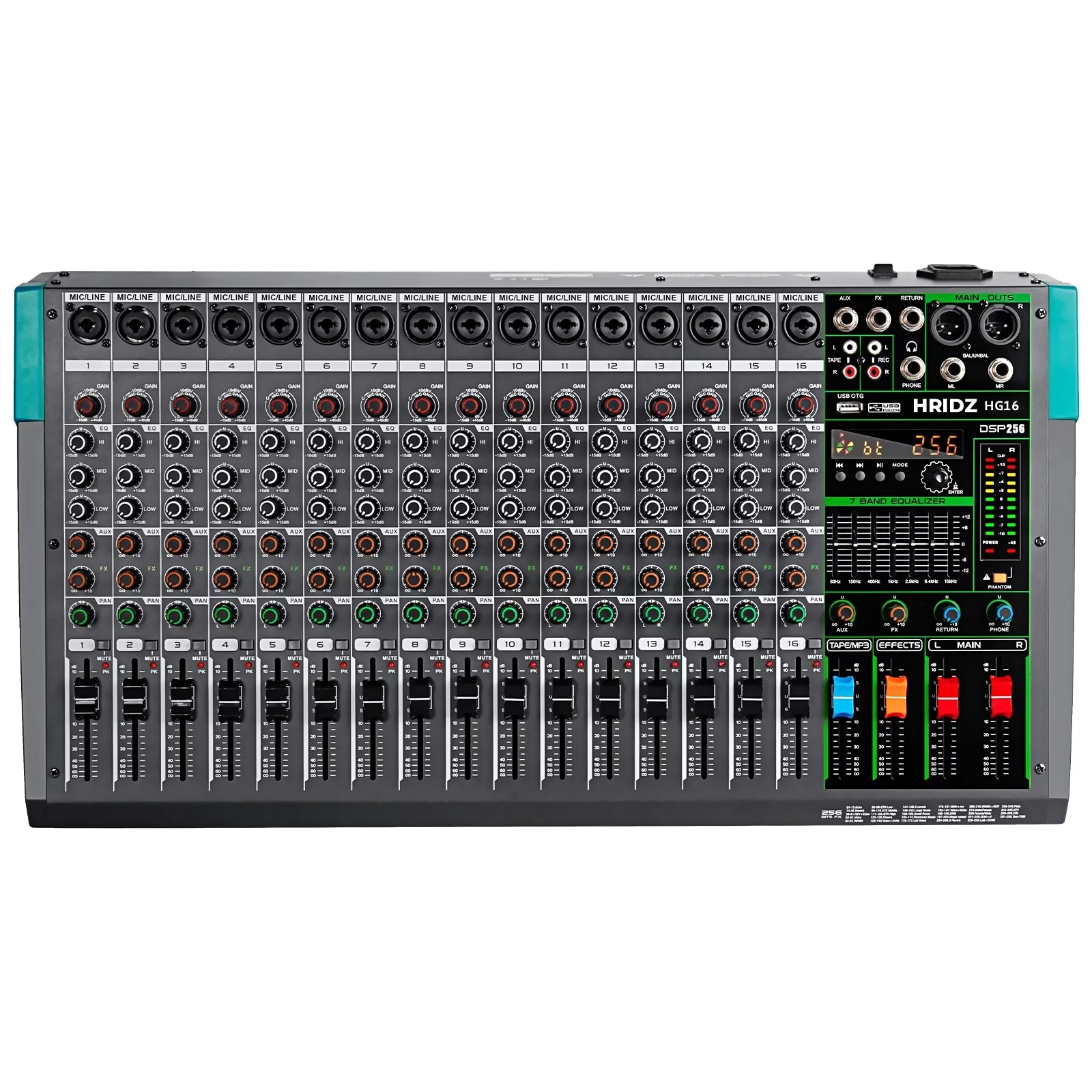Hridz 16 Channel Professional Audio Mixer Console with Bluetooth, USB, 7-Band Equalizer, DSP Effects- HG16