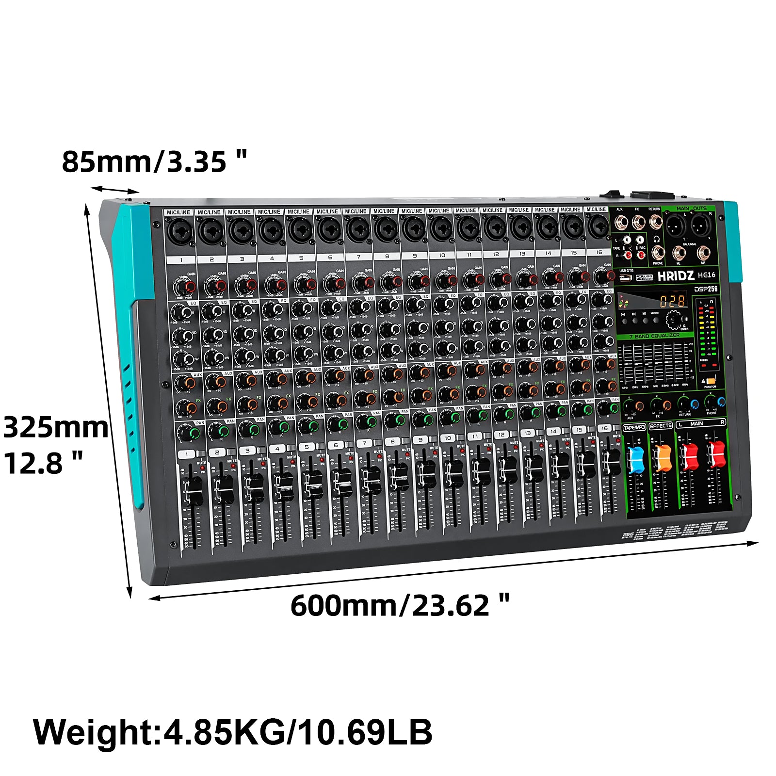 Hridz 16 Channel Professional Audio Mixer Console with Bluetooth, USB, 7-Band Equalizer, DSP Effects- HG16