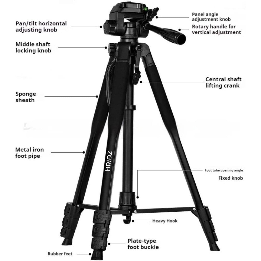 Hridz 175cm Portable Aluminium Alloy Camera Tripod with 3-Way Swivel Pan Head & Carry Bag – Lightweight Travel Tripod for DSLR, Mirrorless & Video Camcorders