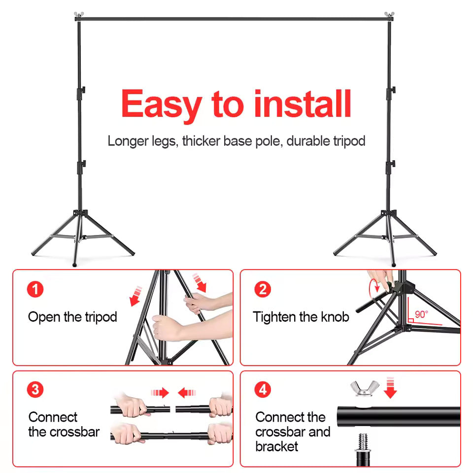 Hridz 2.6m*3m Heavy Duty Photography Backdrop Support System for Quality Photoshoot Background Video Studio