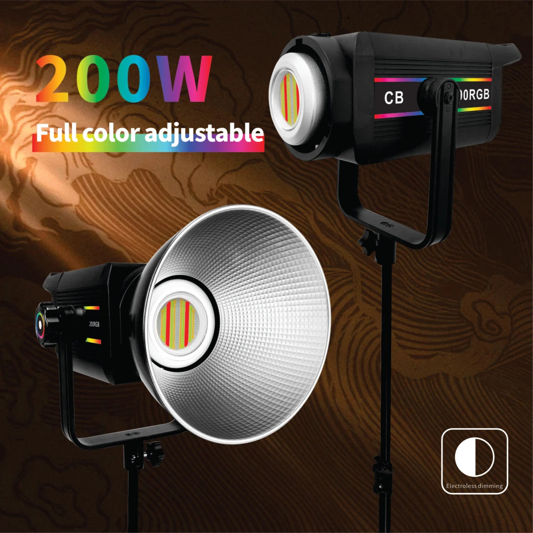 Hridz 200W RGB COB LED Video Light with Remote Control – Adjustable 2800K-6800K Studio Photography Lighting for YouTube, Live Streaming, Filmmaking & Content Creation