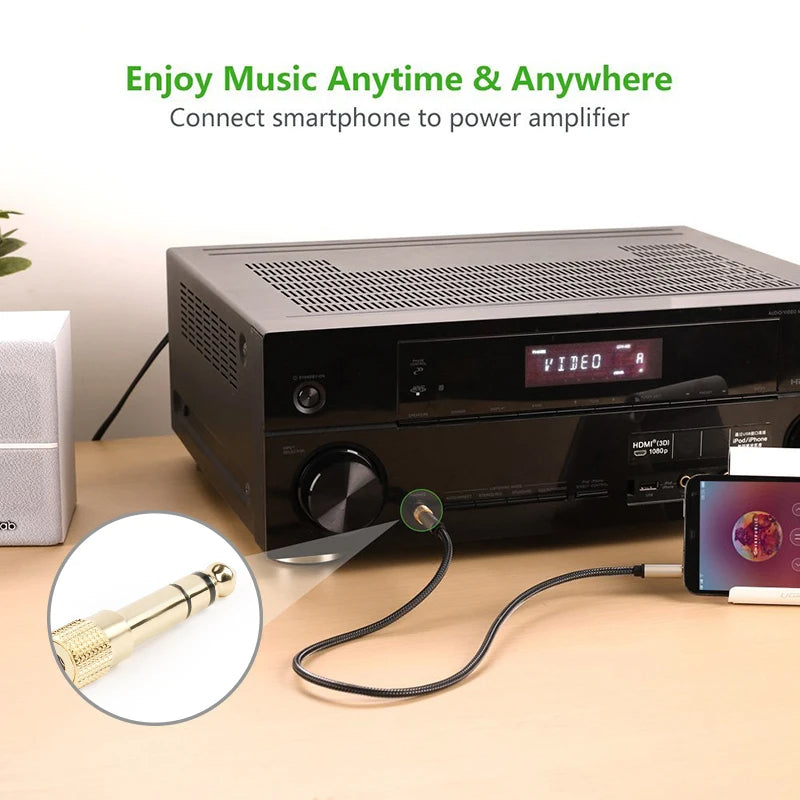 Hridz 3.5mm to 6.35mm Stereo Jack Adapter – Gold-Plated 1/4" Headphone & Guitar Converter