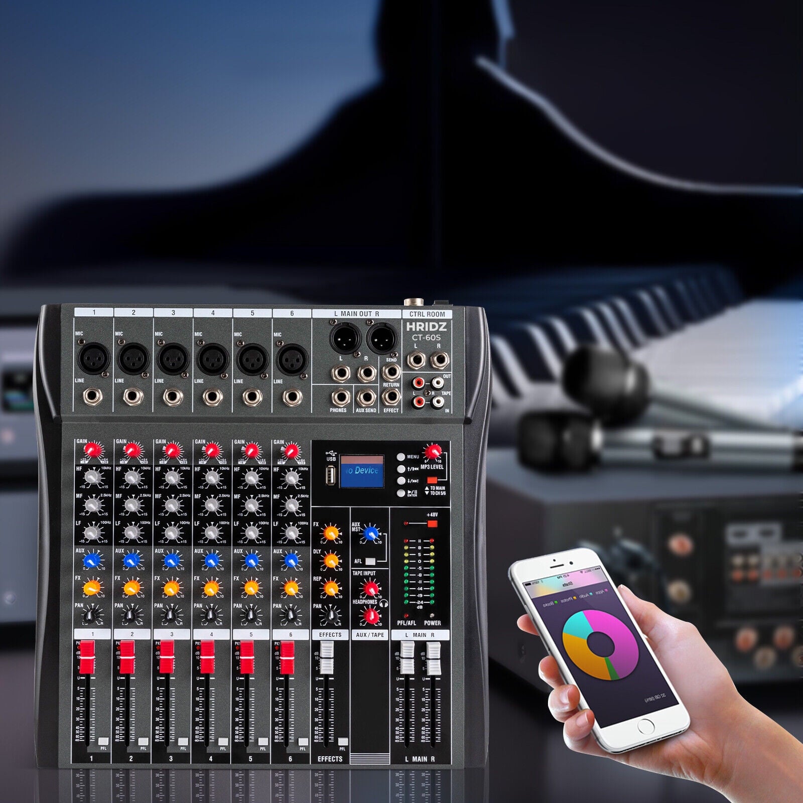 Compact 6 Channels Bluetooth Audio Mixer for Karaoke & Streaming Professionals - Hridz CT-60S
