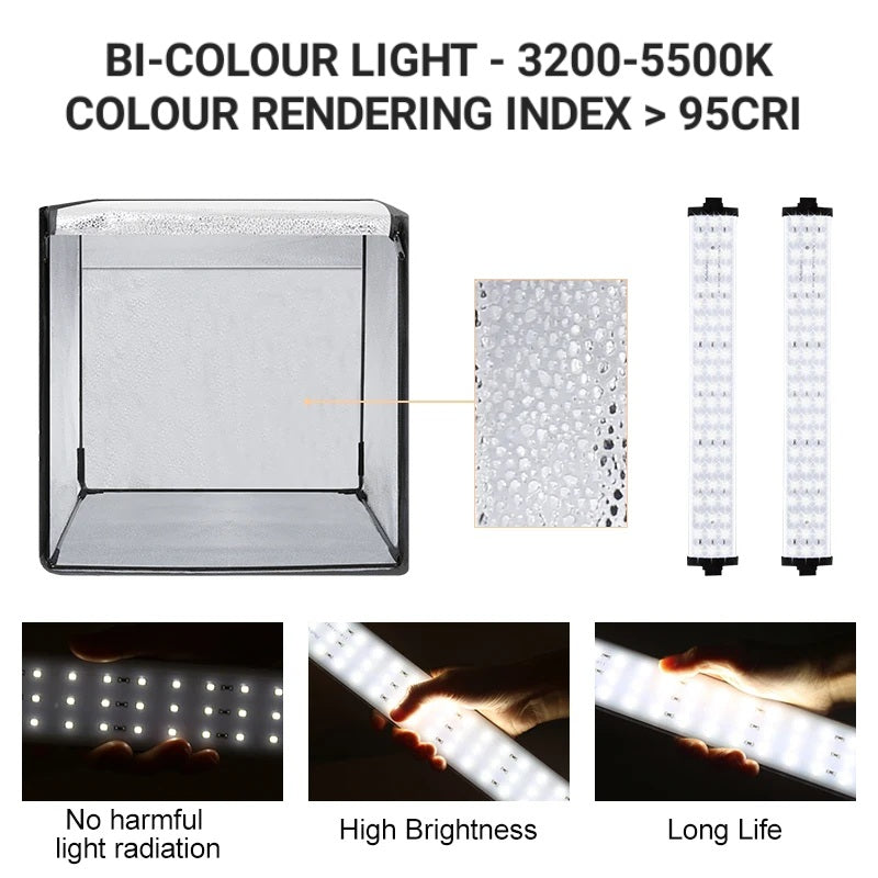 Hridz 60cm Folding Photo Lightbox Professional Product Photography Tent with Bi-Colour LEDs & 6 Anti-Wrinkle Backdrops
