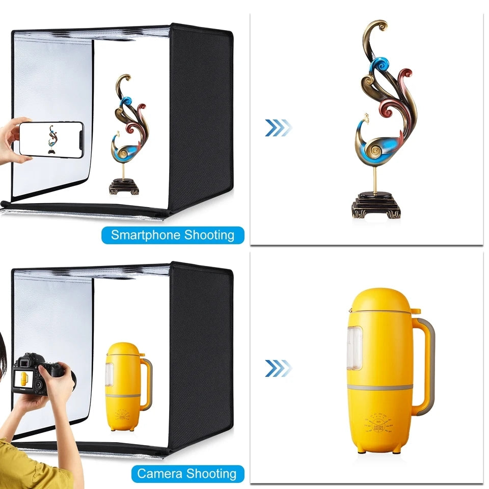 Hridz 60cm Folding Photo Lightbox Professional Product Photography Tent with Bi-Colour LEDs & 6 Anti-Wrinkle Backdrops