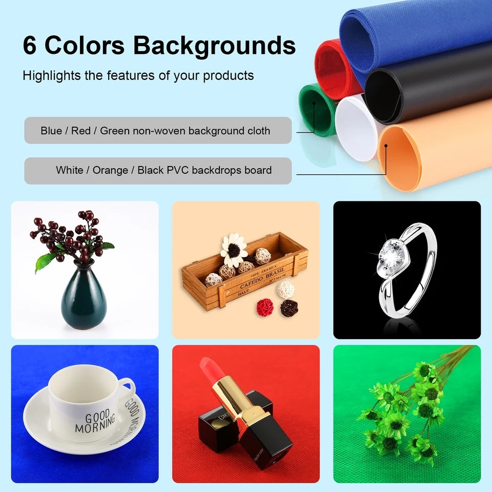 Hridz 60cm Folding Photo Lightbox Professional Product Photography Tent with Bi-Colour LEDs & 6 Anti-Wrinkle Backdrops