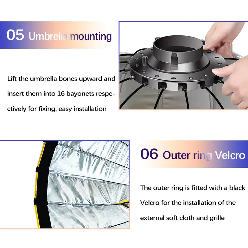 Hridz 90cm Bowens Parabolic Softbox Metal Diffuser with Honeycomb grid For Video Lights BM-H90