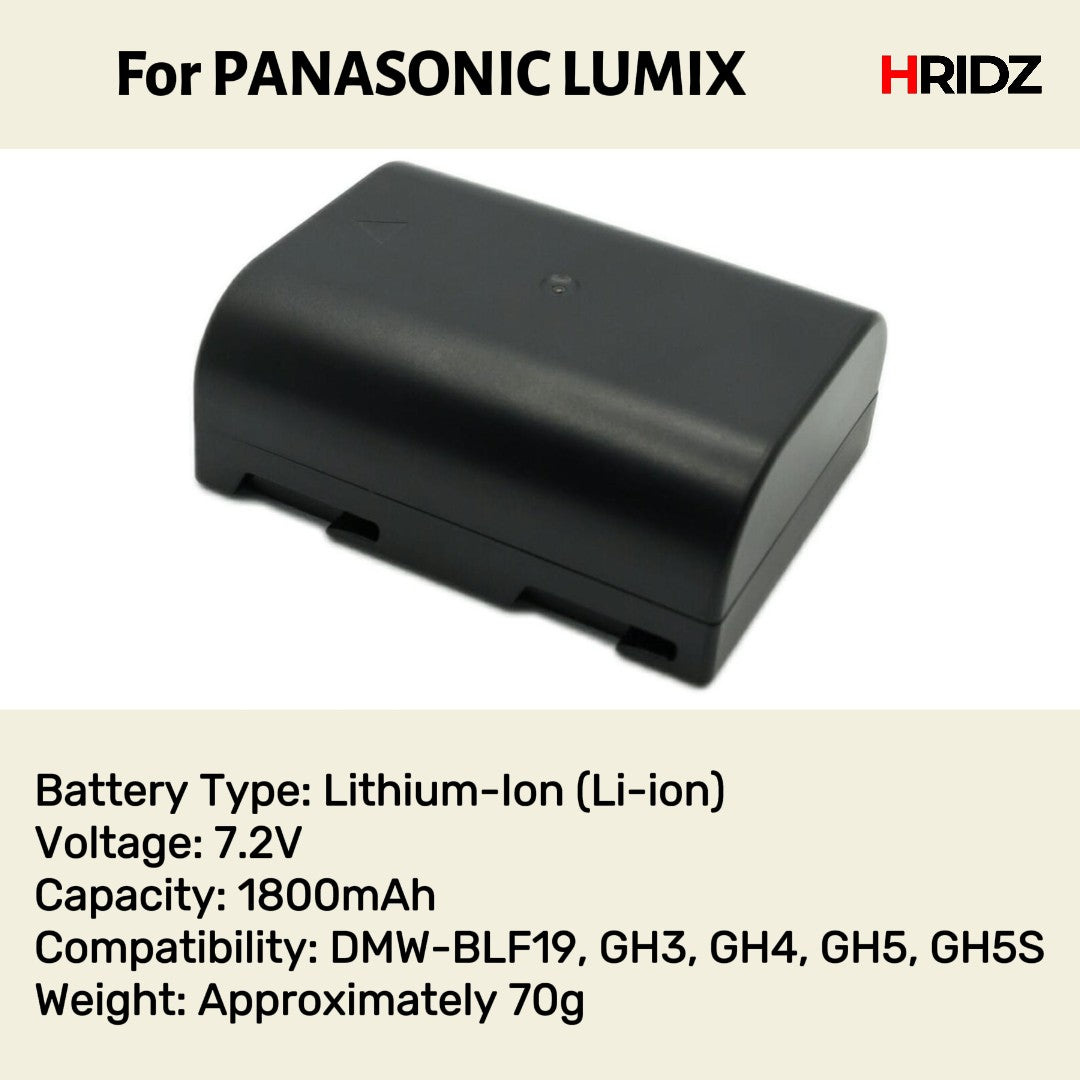Hridz BLF19 Replacement Battery for Panasonic Lumix GH3/GH4/GH5/G9
