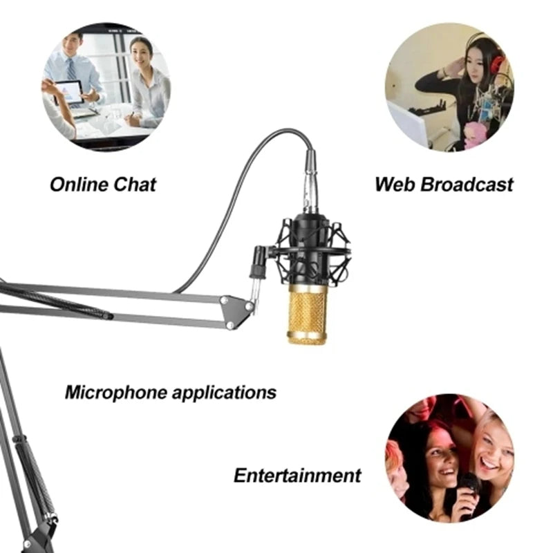 Hridz BM-800B Professional Black Studio Condenser Microphone Kit for Desk with Sound card