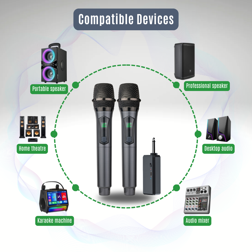 Hridz CT-80S 8 Channel Audio Mixer & U8 Dual 2.4GHz Wireless Microphone Karaoke Bundle