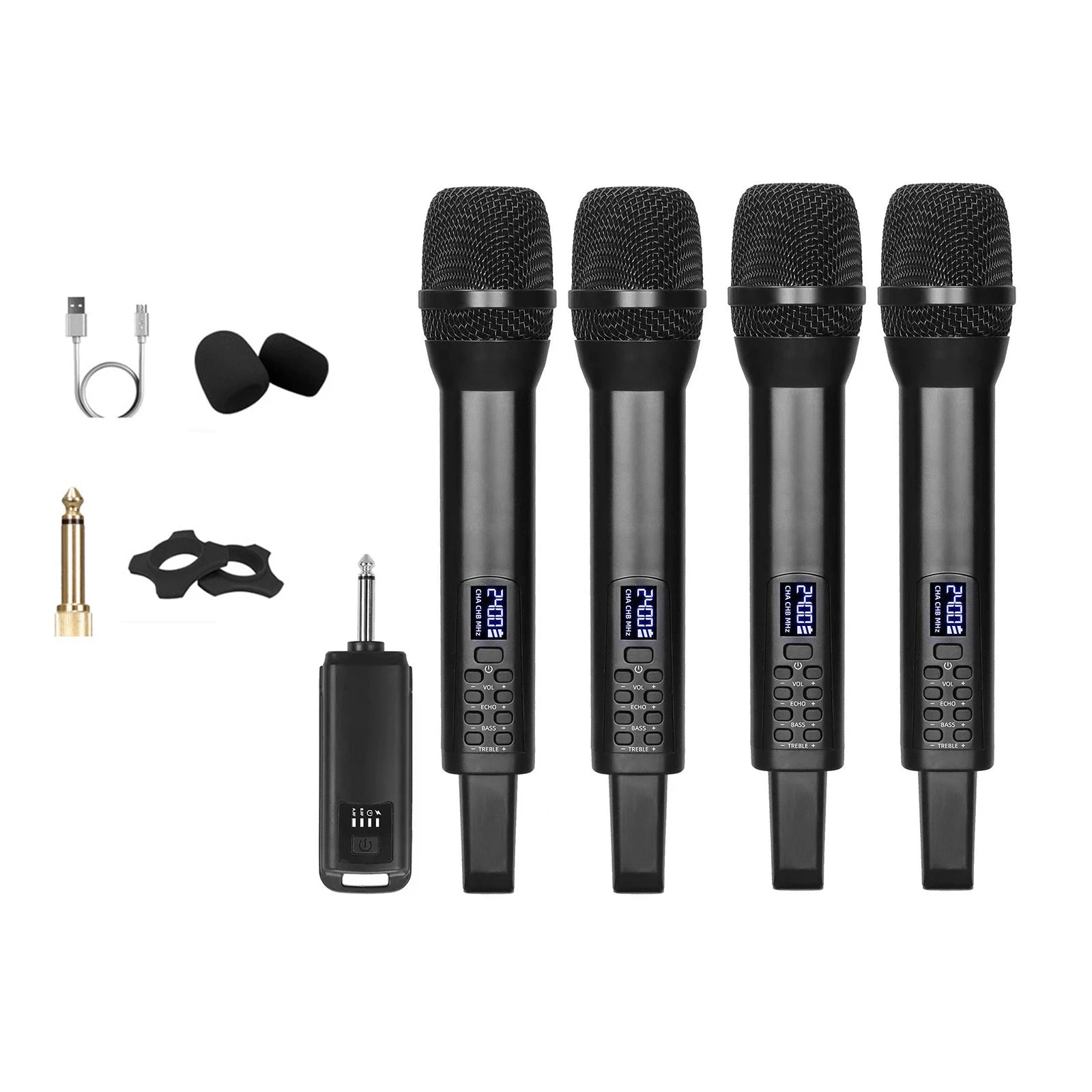 Hridz D100 2.4GHz Wireless Dynamic Karaoke Microphone System with Receiver, Reverb & Bass Control