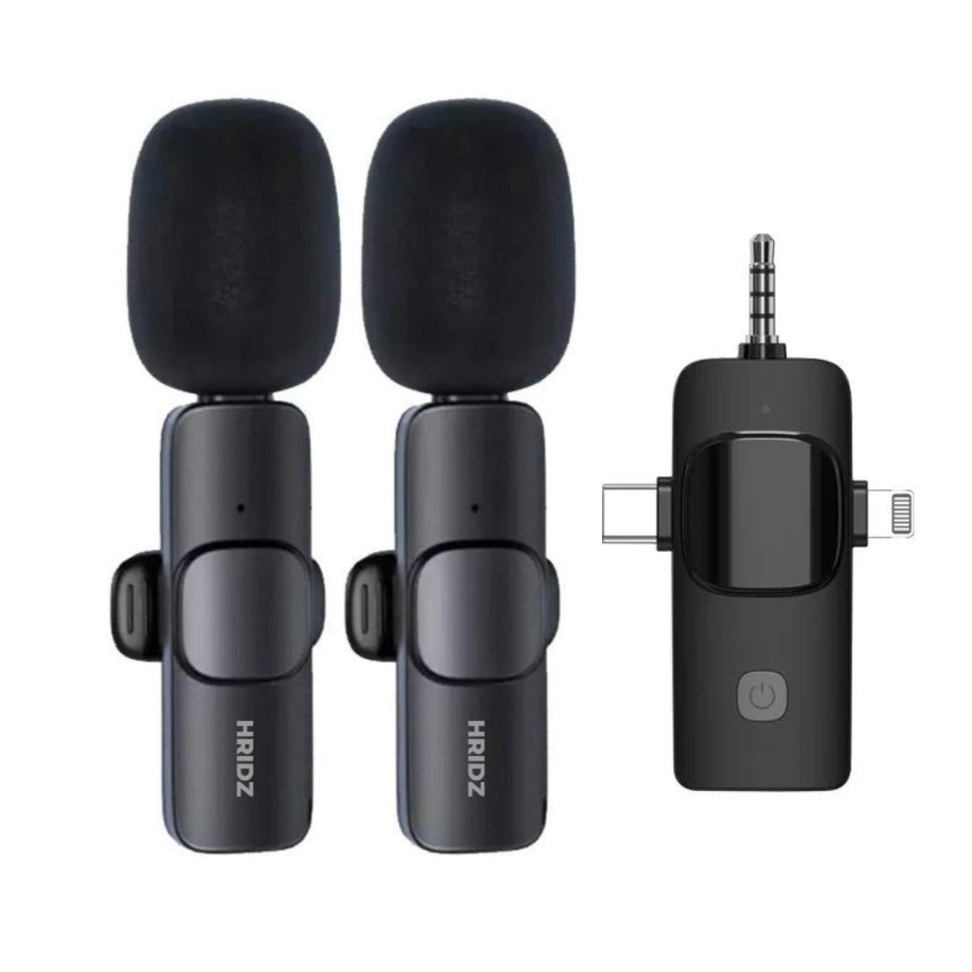 Hridz HZ31 Wireless Mini Microphone 3-in-1 Lavalier Mic for iOS, Android, DSLR, Smartphone, Laptop & Desktop