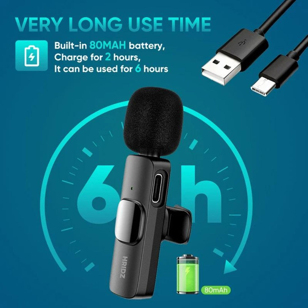 Hridz HZ9 Wireless Lapel Microphone for iOS Devices Noise Reduction Quality Audio