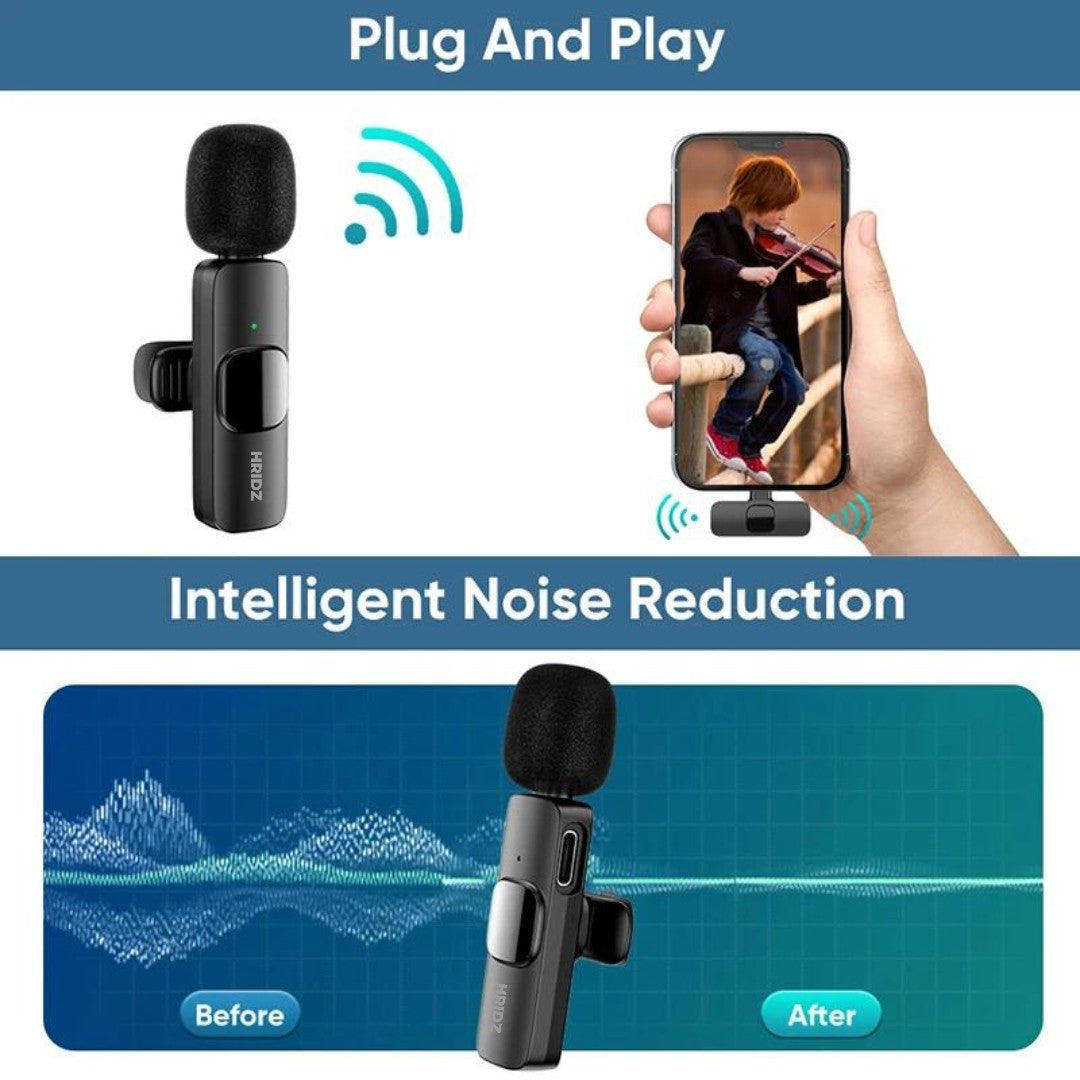 Hridz HZ9 Wireless Lapel Microphone for iOS Devices Noise Reduction Quality Audio