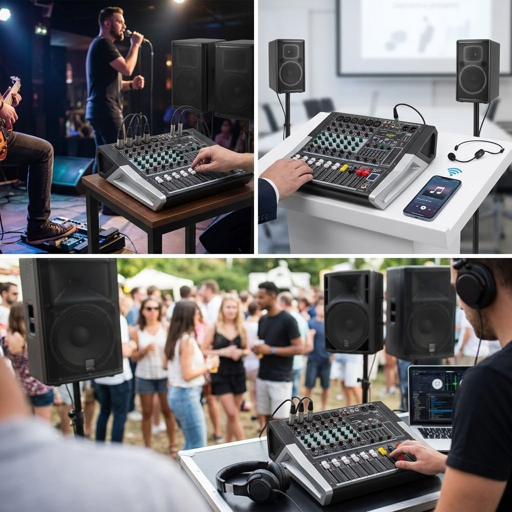 Hridz KG-4 / KG-6 / KG-8 Powered Audio Mixer 600W × 2 with Bluetooth, USB & Built-In Effects
