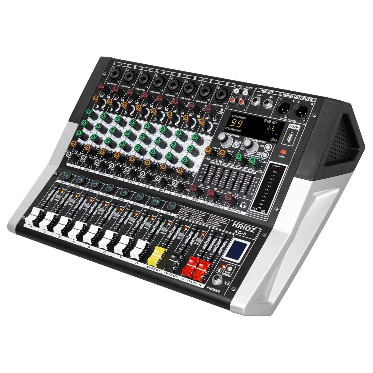 Hridz KG-4 / KG-6 / KG-8 Powered Audio Mixer 600W × 2 with Bluetooth, USB & Built-In Effects