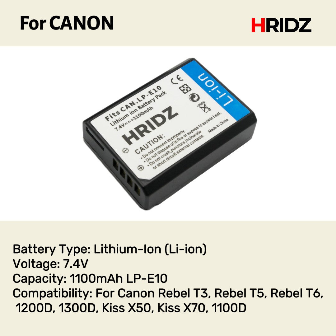 Hridz LP-E10 Battery for Canon EOS 3000D 1500D 1300D 1200D 1100D E10 LC-E10