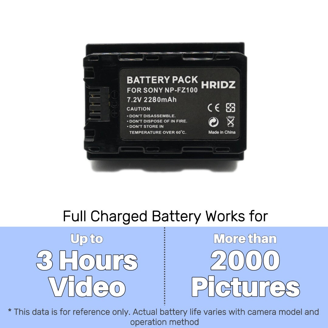 Hridz NP-FZ100 Combo Pack for Sony A9 9R A9R A9S A7RIII A7RIV A6600 Battery & Charger