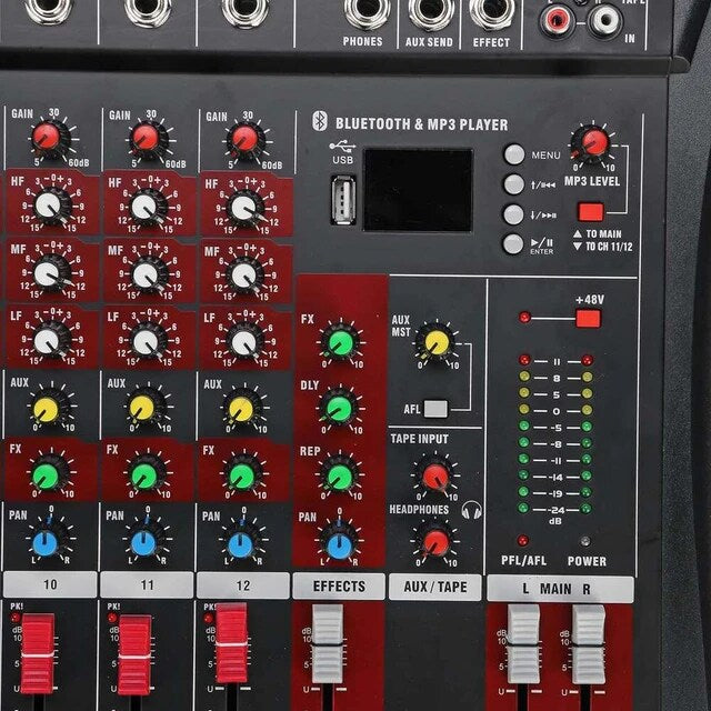 CT-120S Professional Audio Mixer for Karaoke - Pro 12-Channel Outdoor Sound Mixing Console