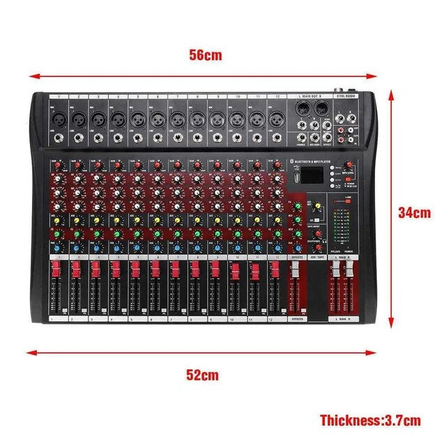 CT-120S Professional Audio Mixer for Karaoke - Pro 12-Channel Outdoor Sound Mixing Console