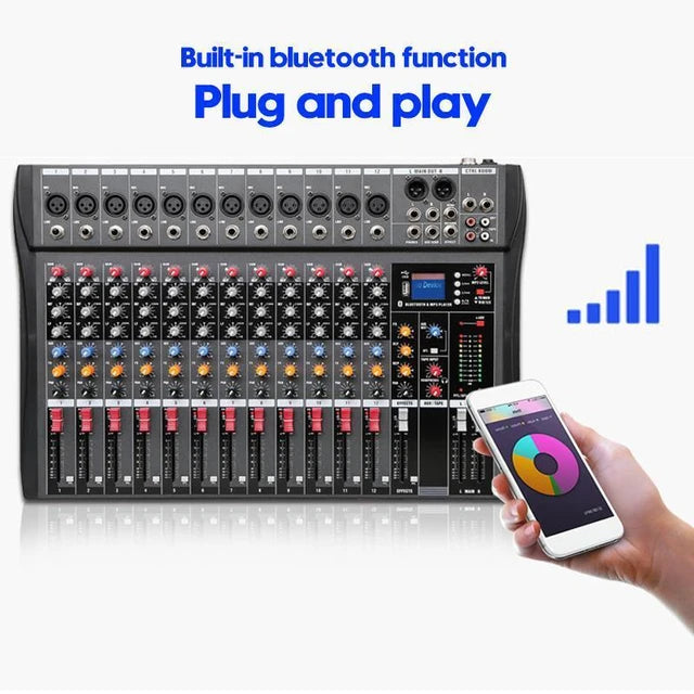 CT-120S Professional Audio Mixer for Karaoke - Pro 12-Channel Outdoor Sound Mixing Console