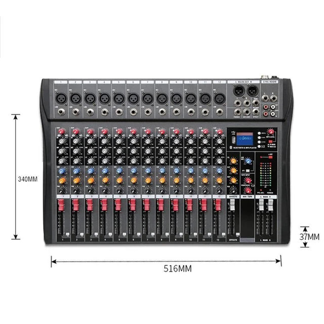 CT-120S Professional Audio Mixer for Karaoke - Pro 12-Channel Outdoor Sound Mixing Console