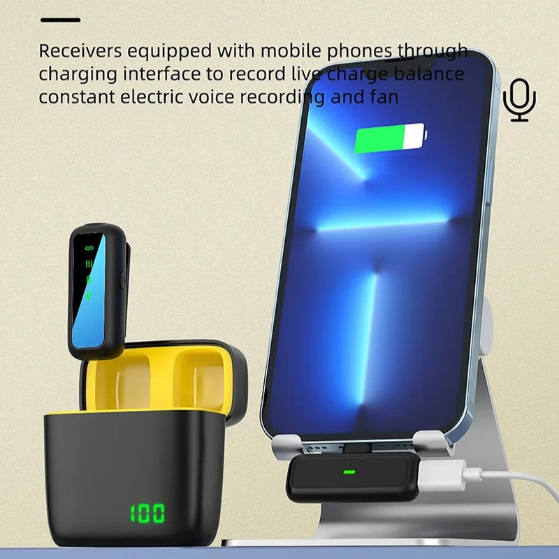 Hridz Proffesional 2in1 Portable Wireless Microphone 2.4g Dual Microphone for Vlog Singing Teaching Recording