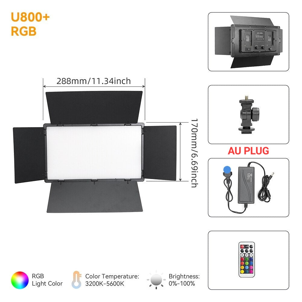 Hridz RGB LED Video Light – Dimmable Bi-Color, Adjustable RGB, Remote-Controlled Studio Light (U600+ / U800+)