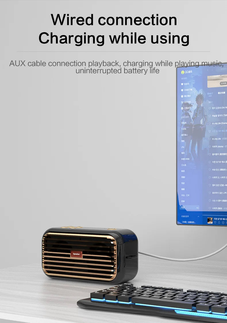 Hridz Retro Portable Bluetooth 5.0 Speaker – Stereo HiFi Sound, 1200mAh Battery, AUX & USB