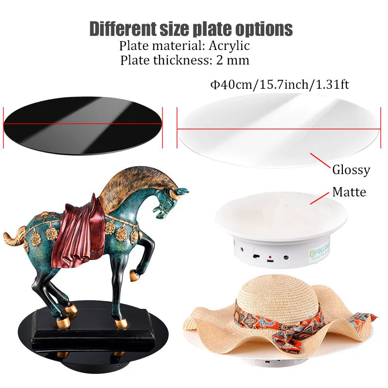 Hridz Turntable Electric Mirror Display Stand 360 Rotate Speed 15Kgs Capacity Exhibition Motorized Base