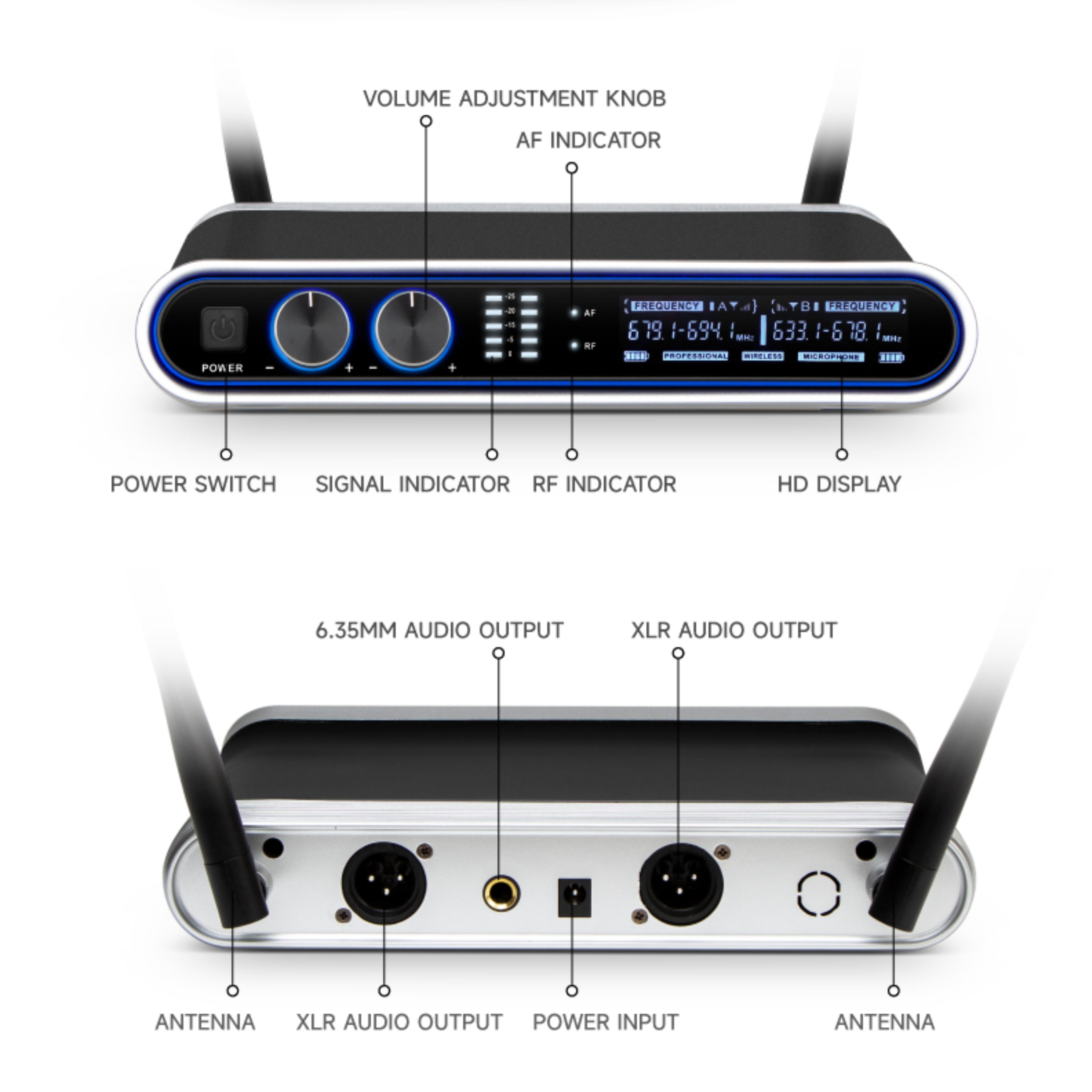 Hridz UHF Wireless Microphone System Dual Handheld Mics with 100m Range Receiver for Karaoke Meetings Parties
