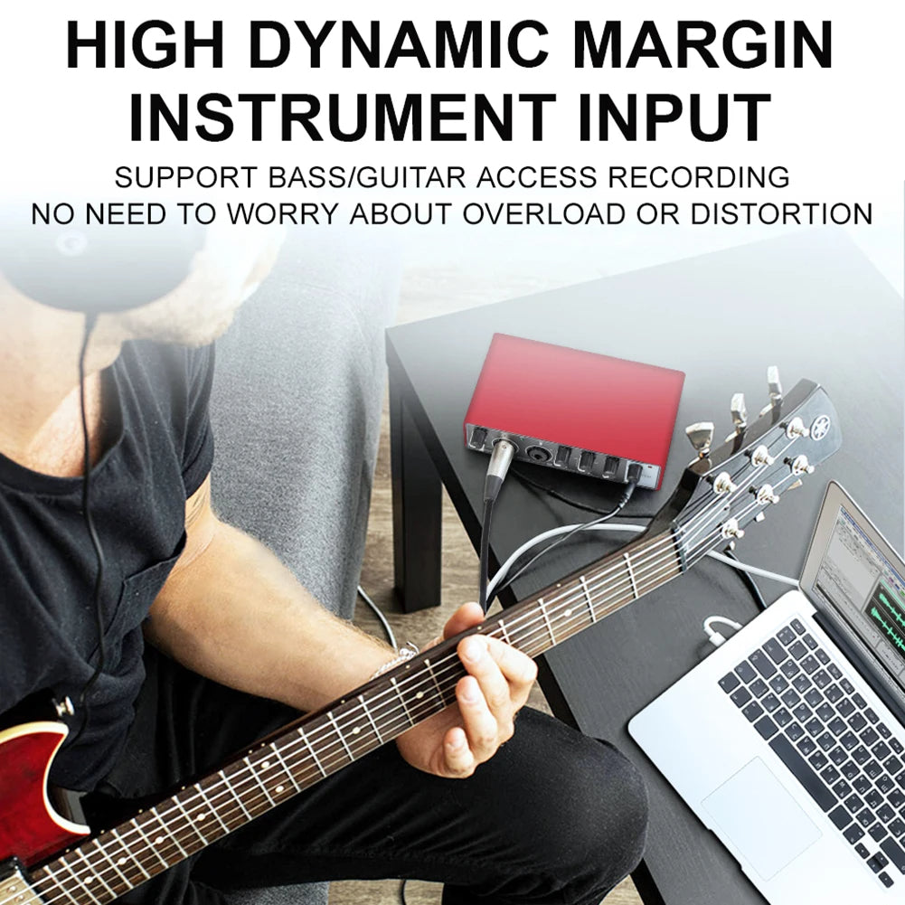 Hridz USB Audio Interface 2-In2-Out Sound Card with 48V Phantom Power, Loopback & Zero-Latency Monitoring
