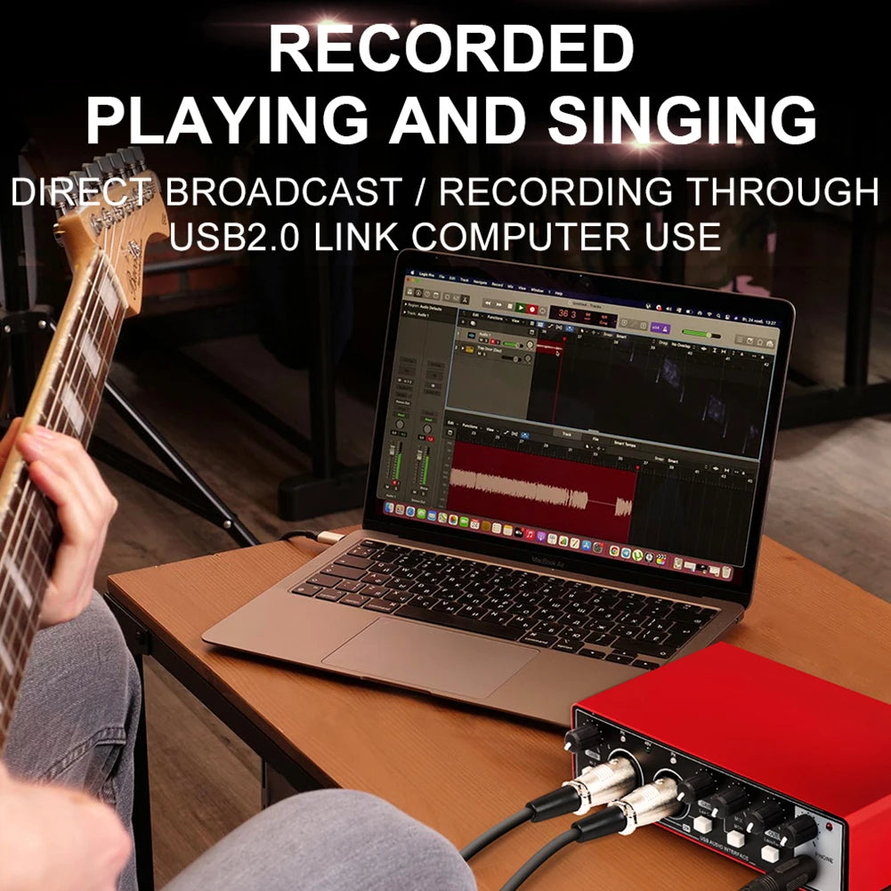Hridz USB Audio Interface 2-In2-Out Sound Card with 48V Phantom Power, Loopback & Zero-Latency Monitoring