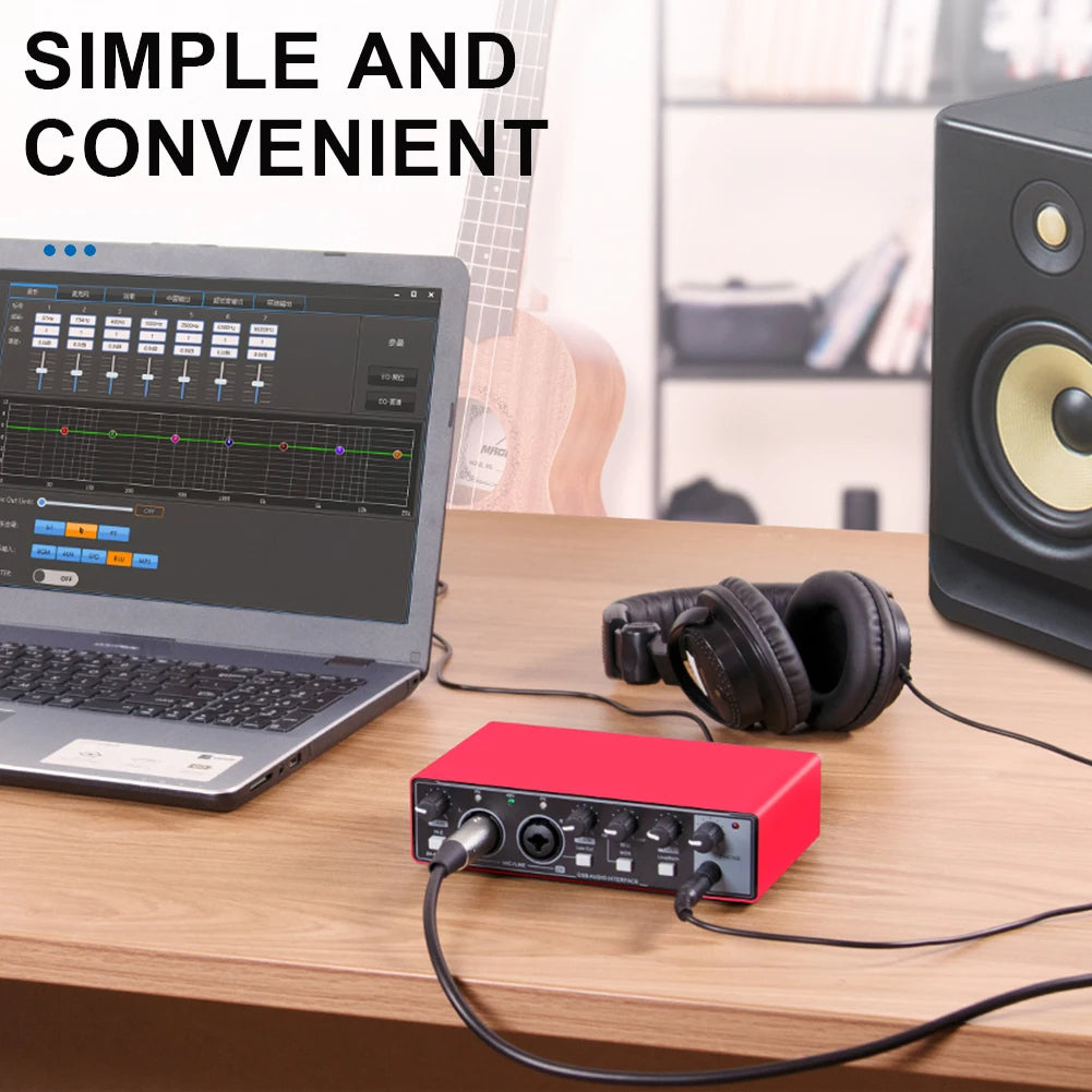 Hridz USB Audio Interface 2-In2-Out Sound Card with 48V Phantom Power, Loopback & Zero-Latency Monitoring