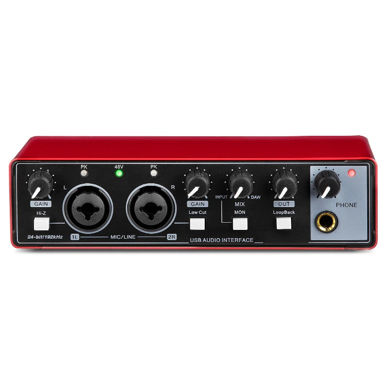 Hridz USB Audio Interface 2-In2-Out Sound Card with 48V Phantom Power, Loopback & Zero-Latency Monitoring