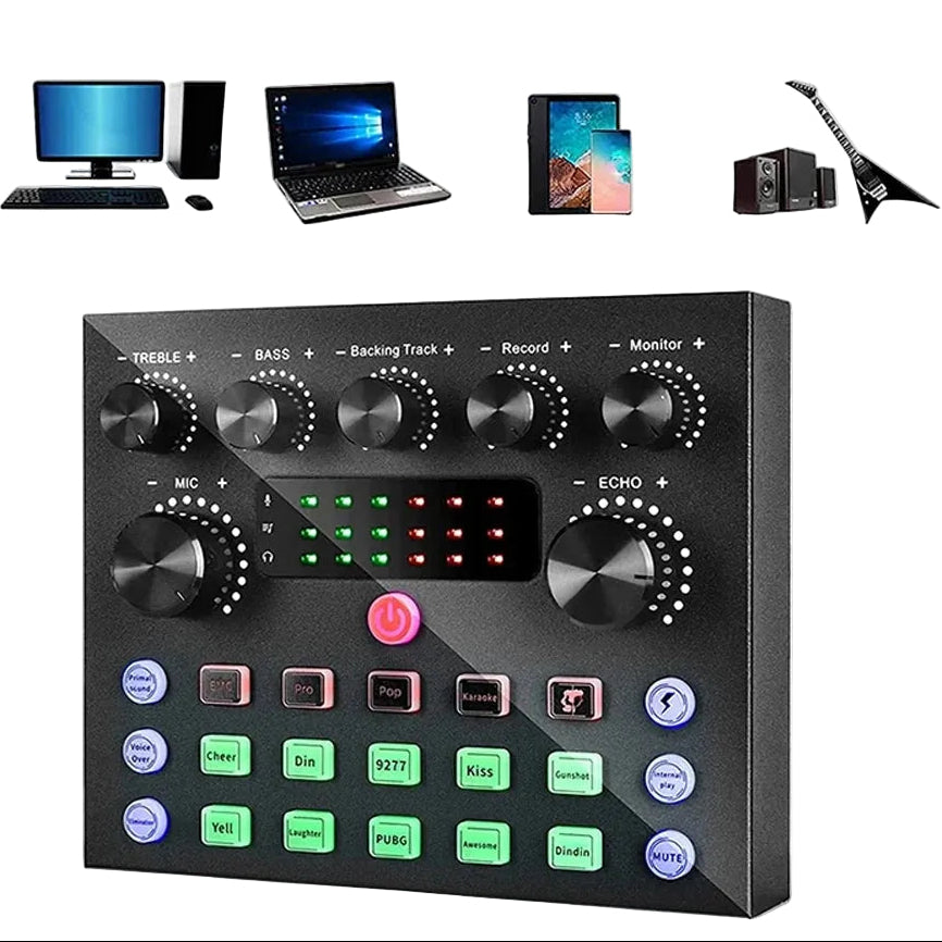 Hridz V8S Sound Card Bluetooth Sound Mixer Board for Live Streaming with Effects