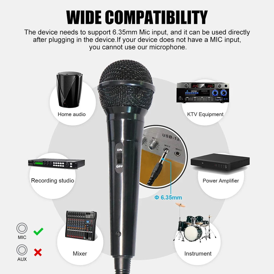 Hridz Wired Dynamic Microphone - Handheld Karaoke & Vocal Mic with 1.9M Cable & On/Off Switch