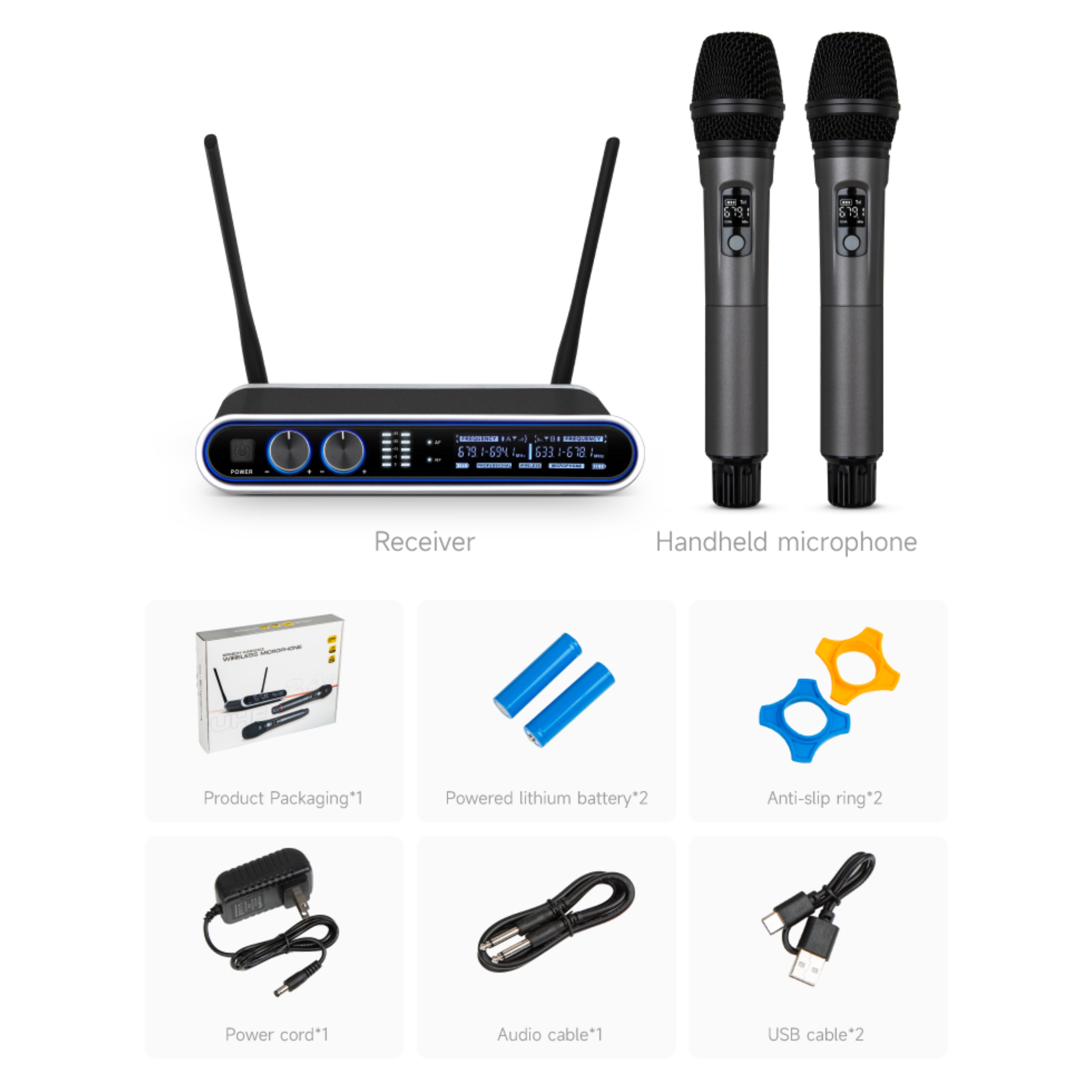 Hridz Wireless UHF Microphone Kit Dual Handheld Mics with 100m Range Receiver for Karaoke Meetings Parties