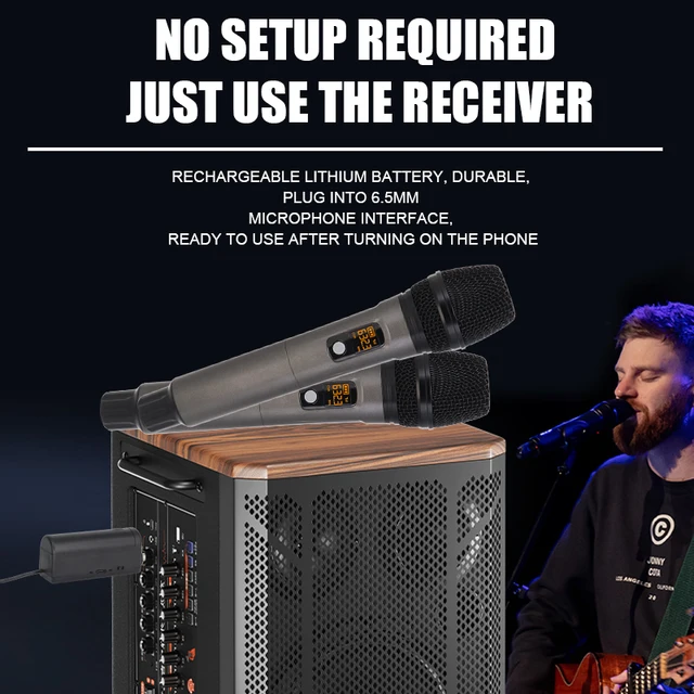 Hridz rechargeable UHF Microphones dual channel wireless mics system for performances Karaoke DJ