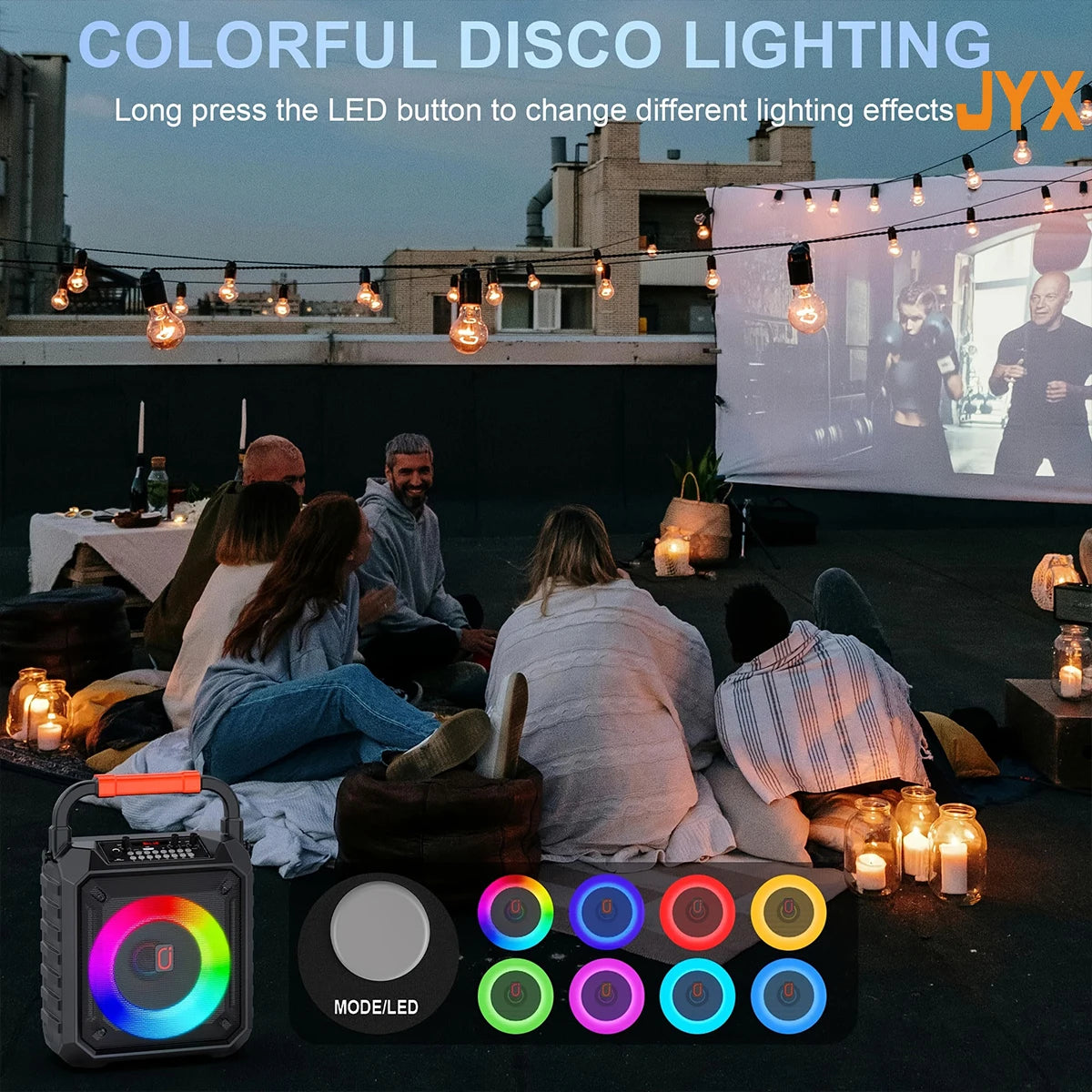 JYX T17 Portable Karaoke Machine - Bluetooth 5.1 Speaker, 2 Wireless Mics & RGB Lights