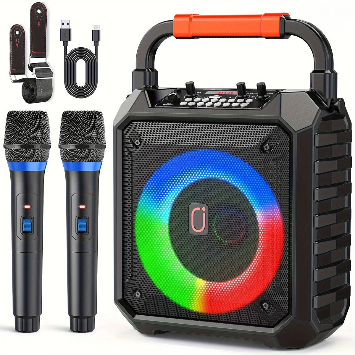 JYX T17 Portable Karaoke Machine - Bluetooth 5.1 Speaker, 2 Wireless Mics & RGB Lights